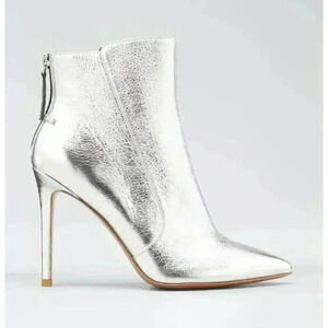 $695 Veronica Beard Boots 9 Jovanna Metallic Leather Stiletto Booties Silver
